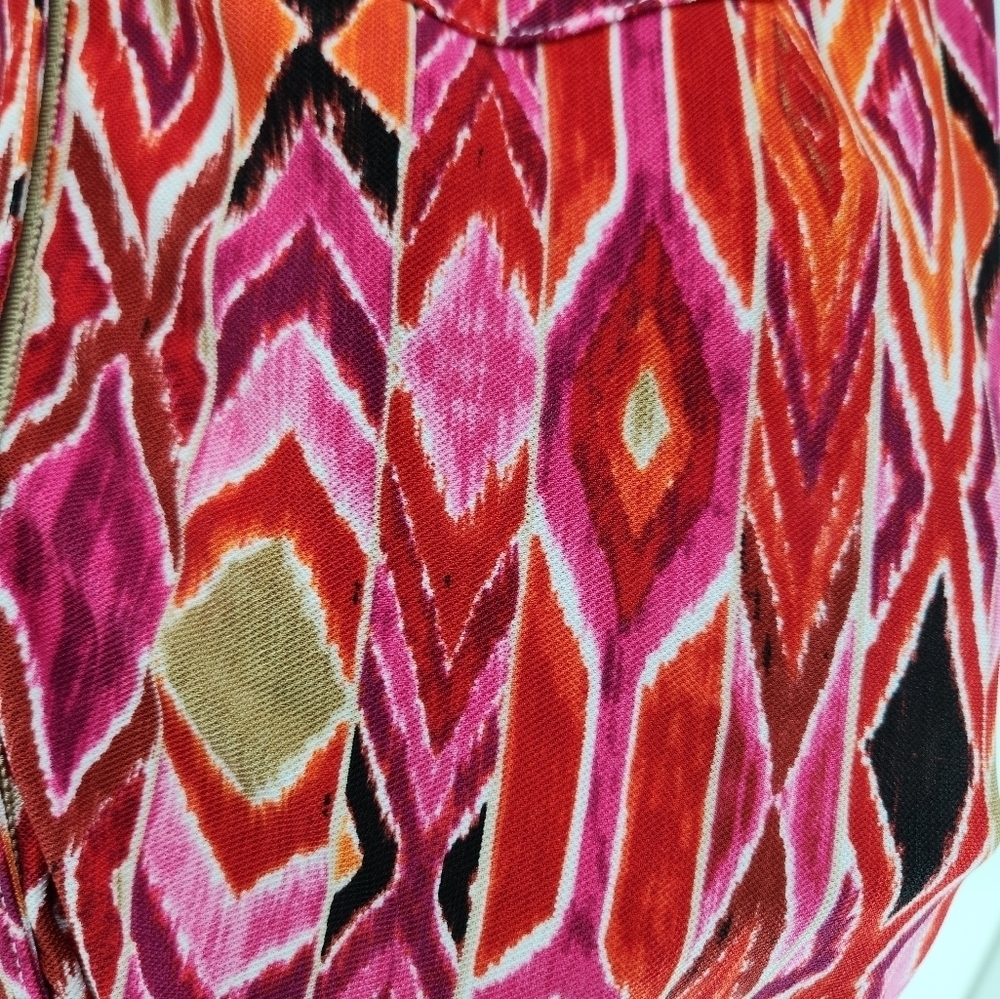 Y2K Vintage Venini Printed Sheer Button Down Shirt Womens Medium Orange Red Pink - Picture 7 of 10